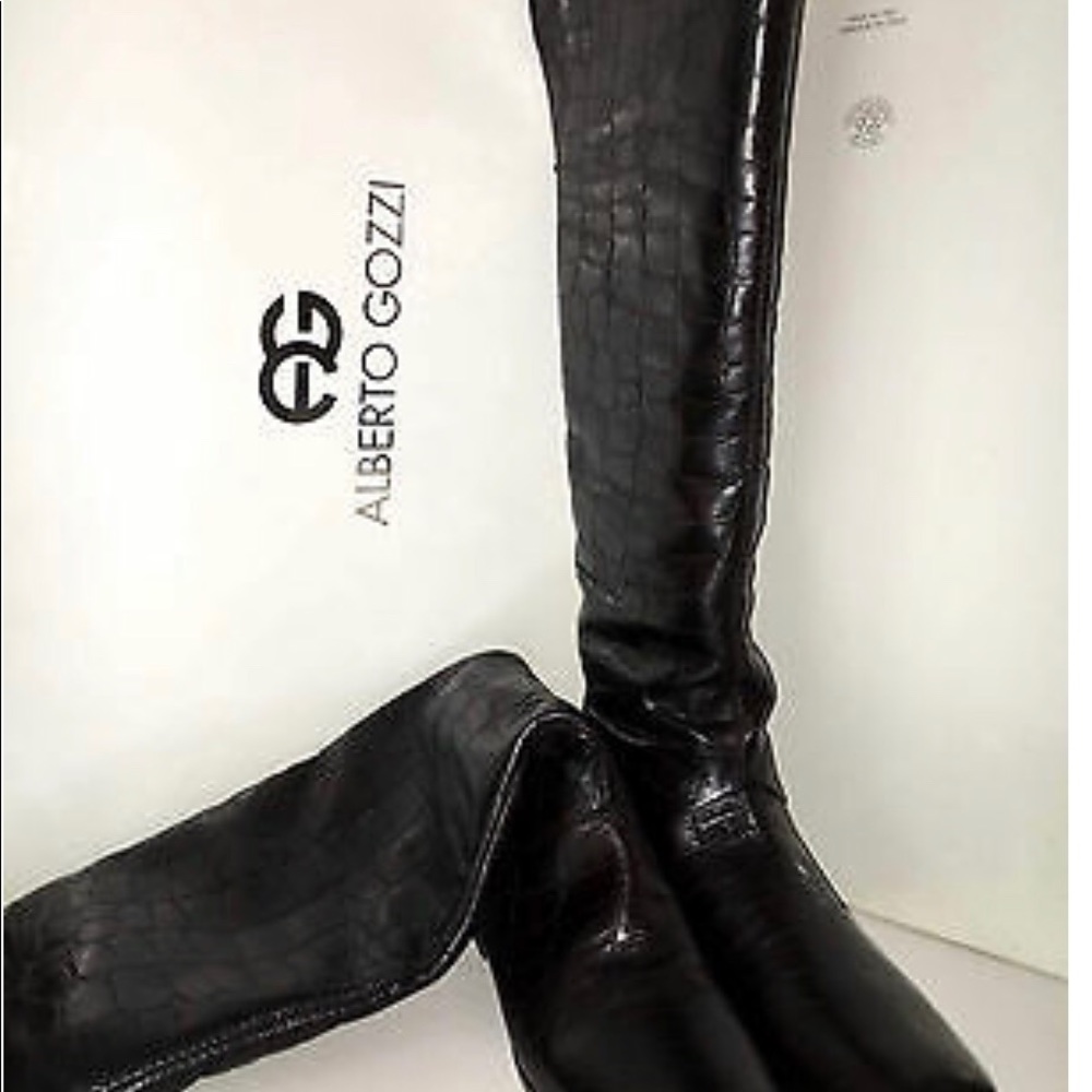 Alberto Gozzi Knee High Boots Leather Croc 8.5